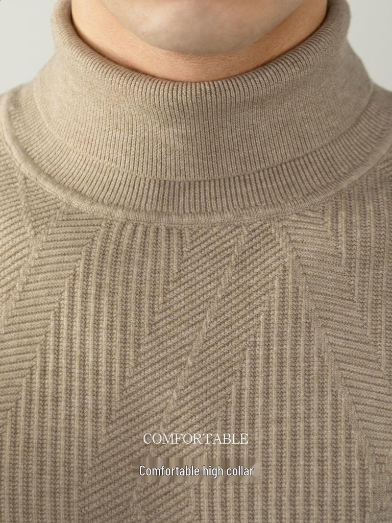 Men's Lazy Style High Neck Sweater - Lyocell Wool Blend Jacquard, Autumn Winter Warm Knitwear