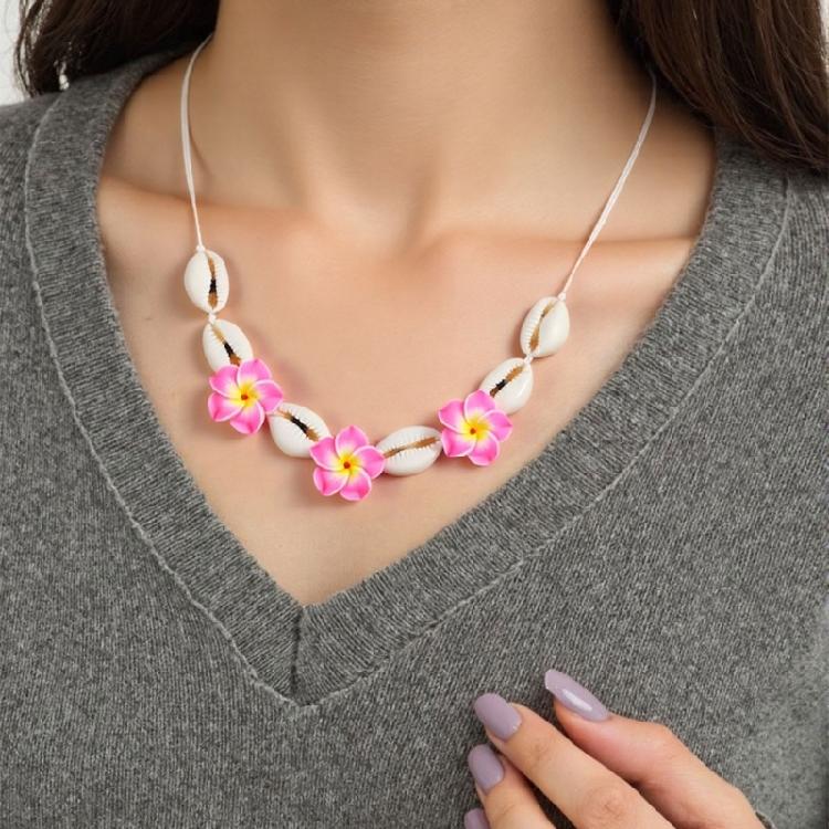 Handmade Ceramic Floral Shell Necklace Intricate Petal Designs Everyday Jewelry Accessory