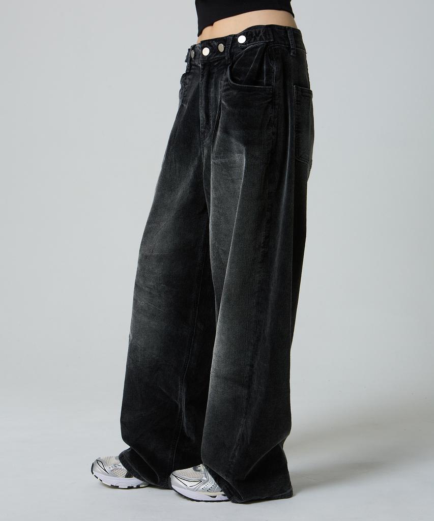 Unknown Planet Custom One-Pleat Wide Corduroy Pants Washed Black