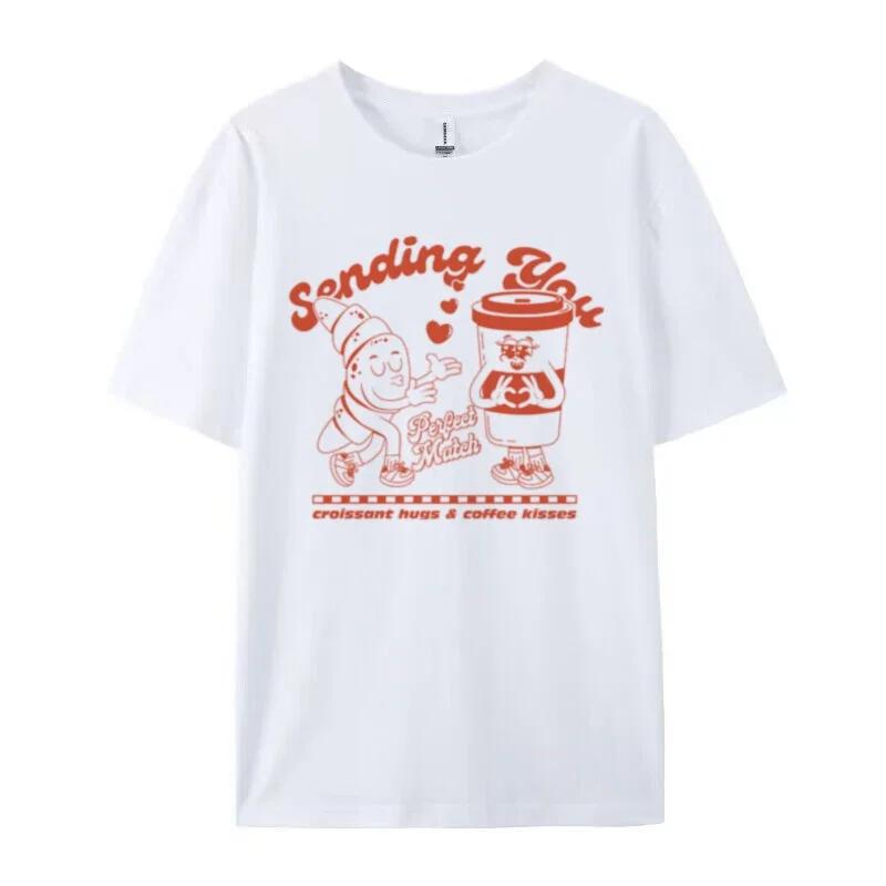 

Cute Funny Breakfast Foodie Graphic Tops Womens 90s Retro Croissant Coffee Cartoon Tshirt Unisex Aesthetic Coffee Lover Shirt S
