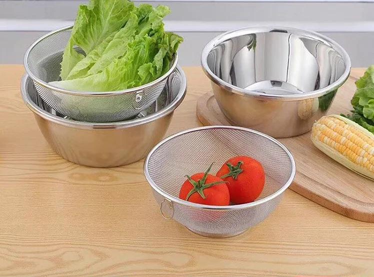 Mesh Stainless Steel Strainers Kitchen Draining Washing Basket Fruit Vegetable Washing Colanders Leakage Basin Soaking Wash Bowl