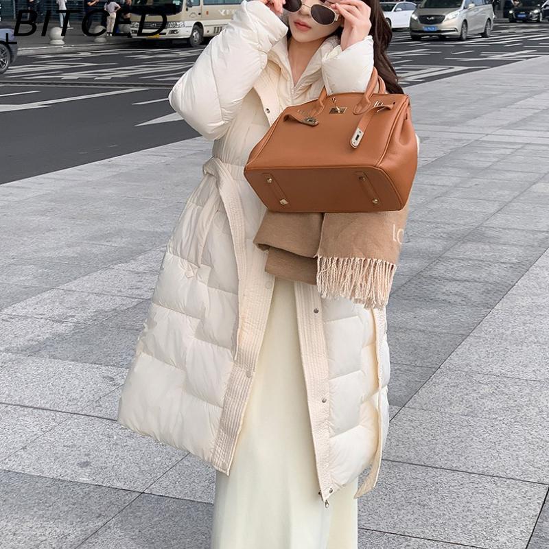 BITCED Women's Down-Filled Cotton Coat - Autumn/Winter Mid-Length, Elegant and Tailored, Knee-Length, Thickened Outerwear