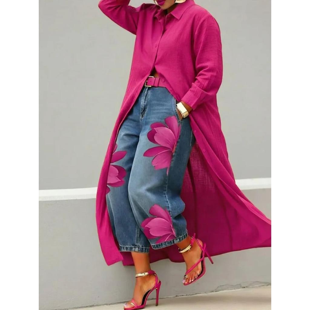 Women's Polo Collar Long Sleeve Single Breasted Solid Loose Maxi Shirt Dress Casual Vacation Cover Up