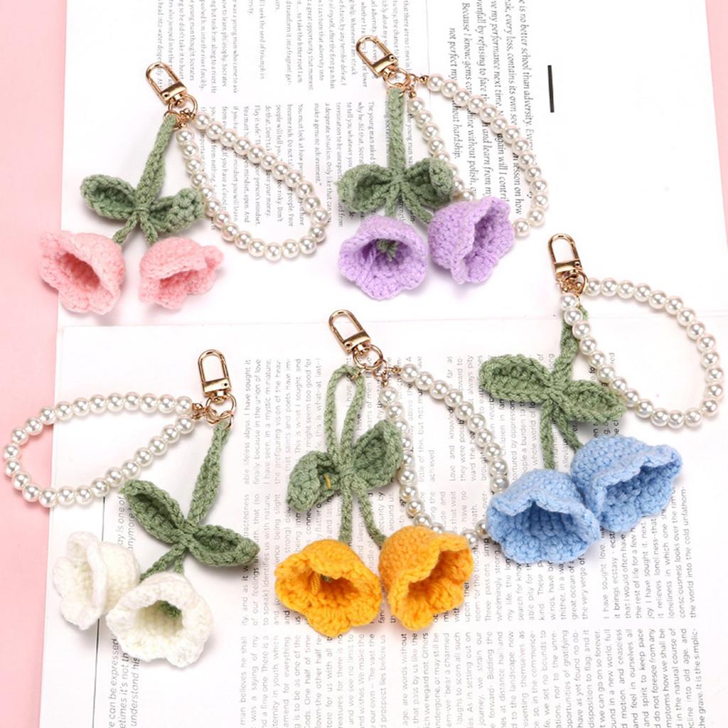 Artistic Crochet Lily Flower Keychain Handmade Knitted Key Jewelry Yarn Texture Perfect for Decorating Bags and Keys