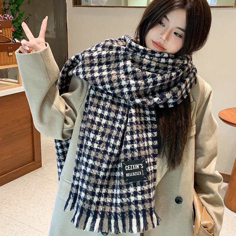 Scarf Winter couple scarf lengthened and thickened to keep warm, birthday gift for girlfriend, knitted plaid striped shawl