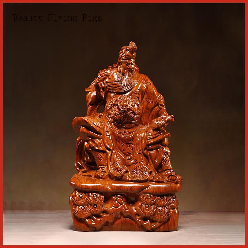 Classical Wood Carvings, Guan Gong Decorations, Living Room, Martial Arts and Wealth Gods, Offering Mahogany Handicrafts