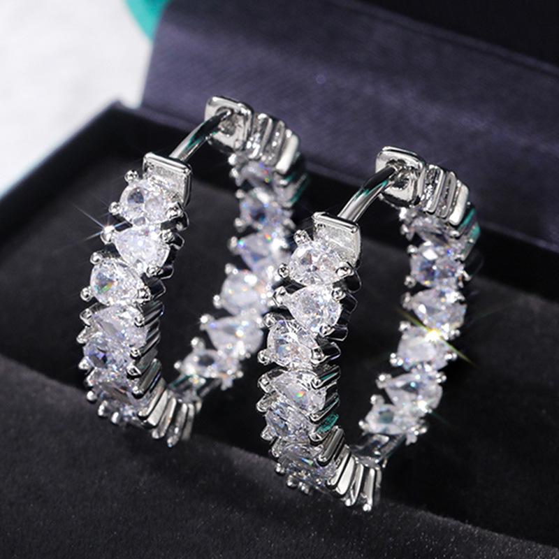 Cao Shi European-American Single Row Drop Zircon Earrings – Stylish, Luxurious Socialite Ear Clips