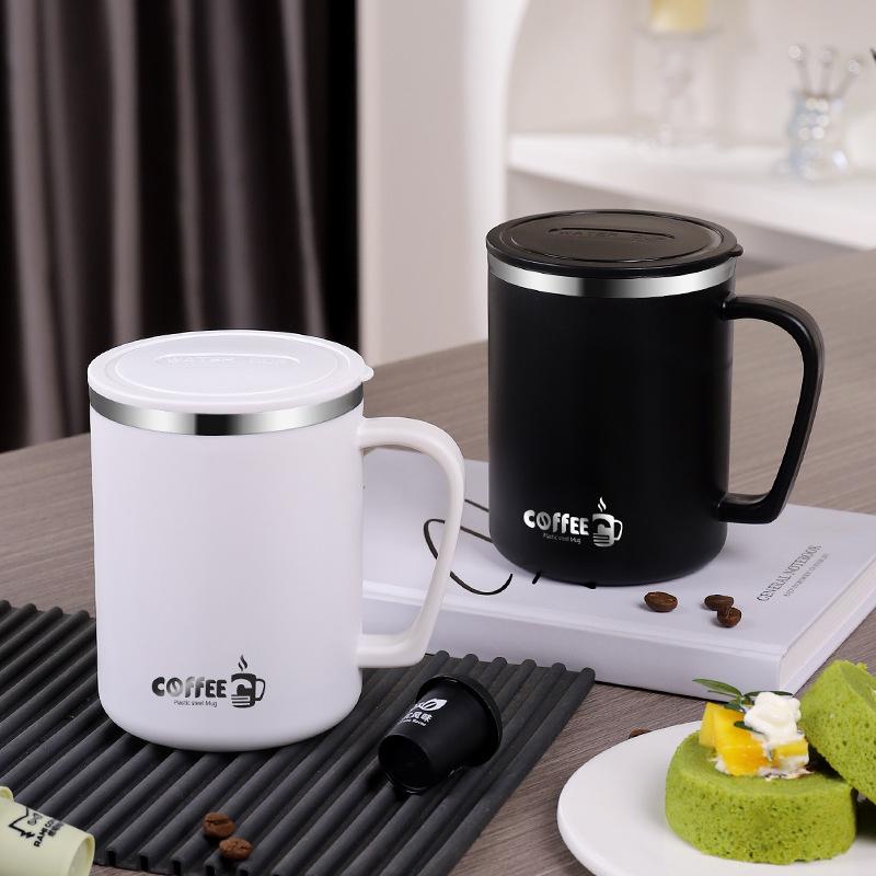 Dvoustěnný hrnek s víčkem z nerezové oceli 304: Ústní voda proti opaření, Hrneček na kávu a čaj - S přizpůsobitelným logem