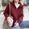 Women Sweater Coat Solid Color Lapel Long Sleeve Double Zipper Fly Design Knitting Coat Casual Commuting Style Outwear
