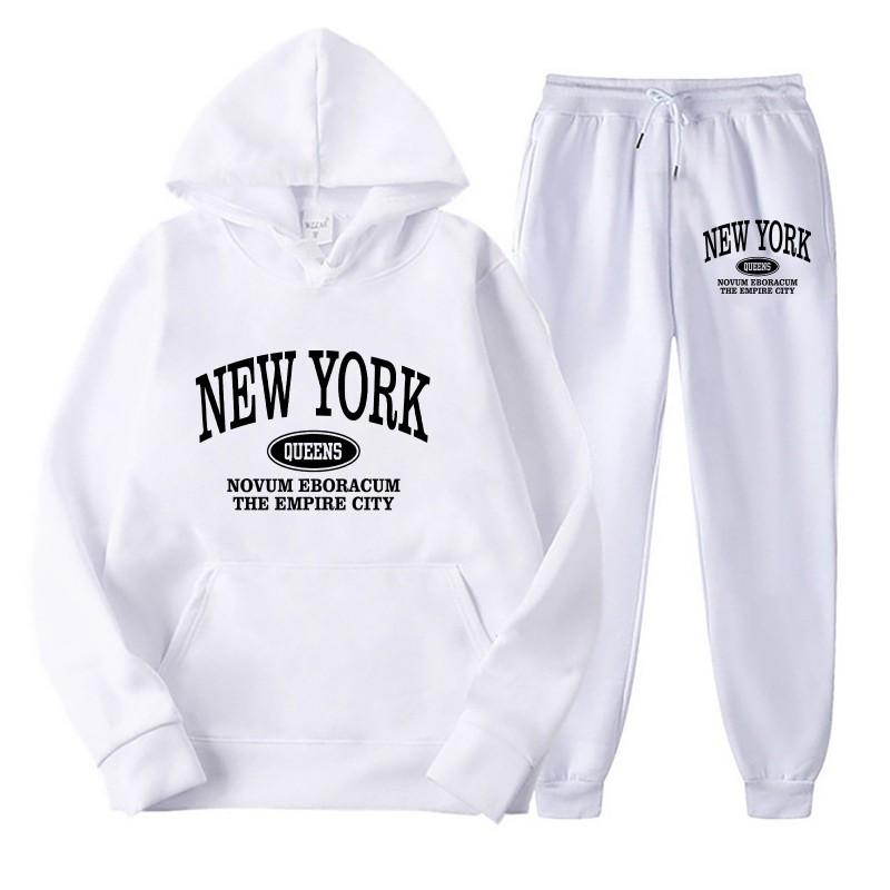 Unisex Hooded Sweatshirt Set Fleece Lined Long Sleeve Pullover Sweatpants Streetwear