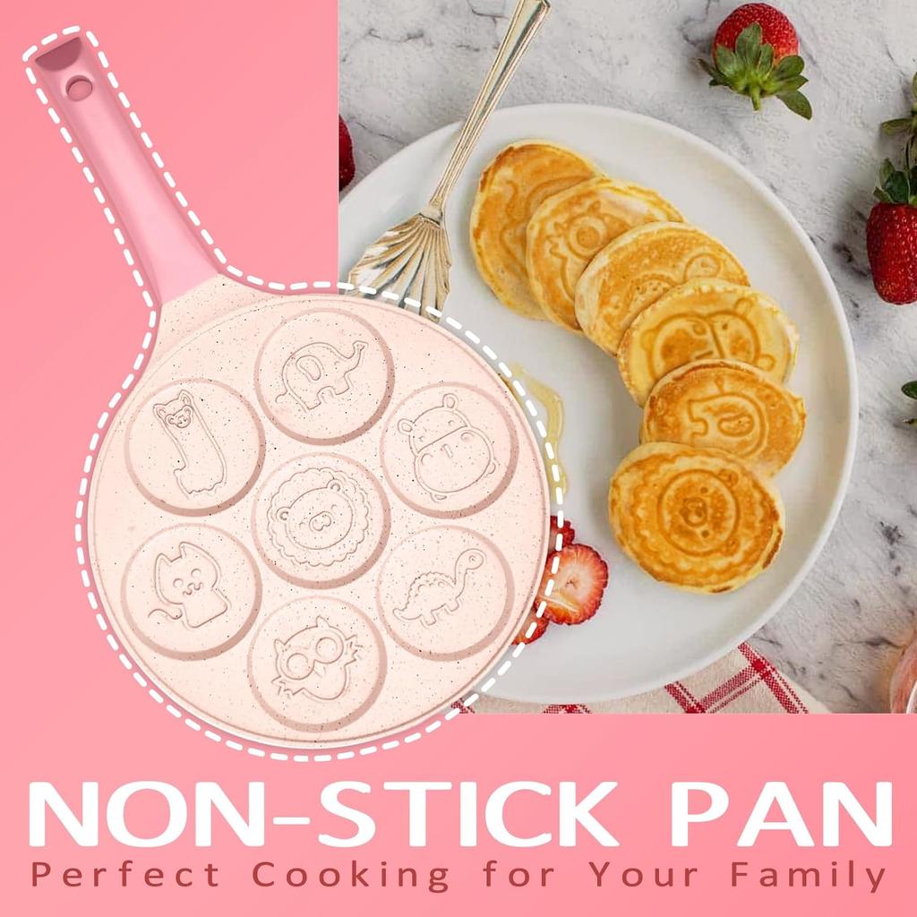 7 Cup Pancake Pan Nonstick Breakfast Griddle Dinosaur Animals Waffle Maker Pancake Mold Pan for Kids Egg Omelet Crepe Frying Pan