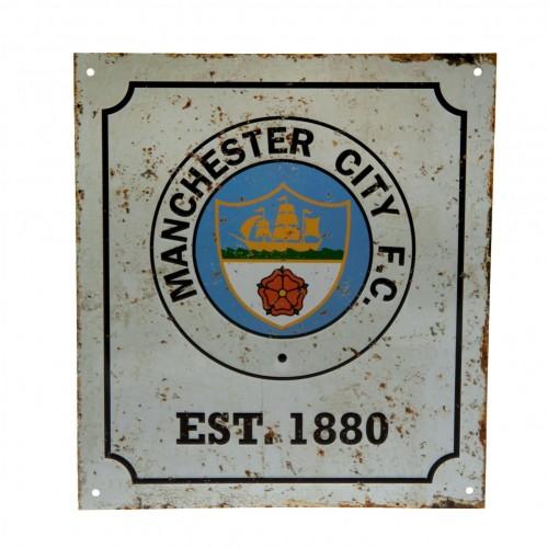 Manchester City FC Official Retro Logo Sign One Size blanc