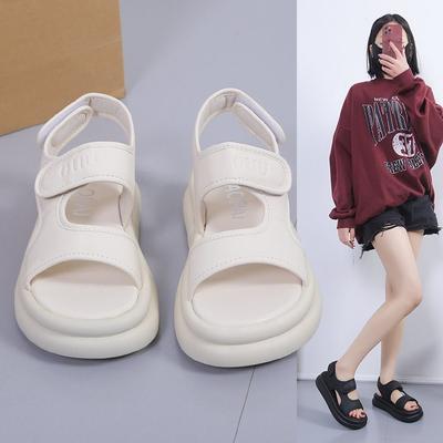 Muffin Platform Sandals Women's New Open-toed Casual Soft-soled Sports Velcro Beach Sandals In Summer 2025