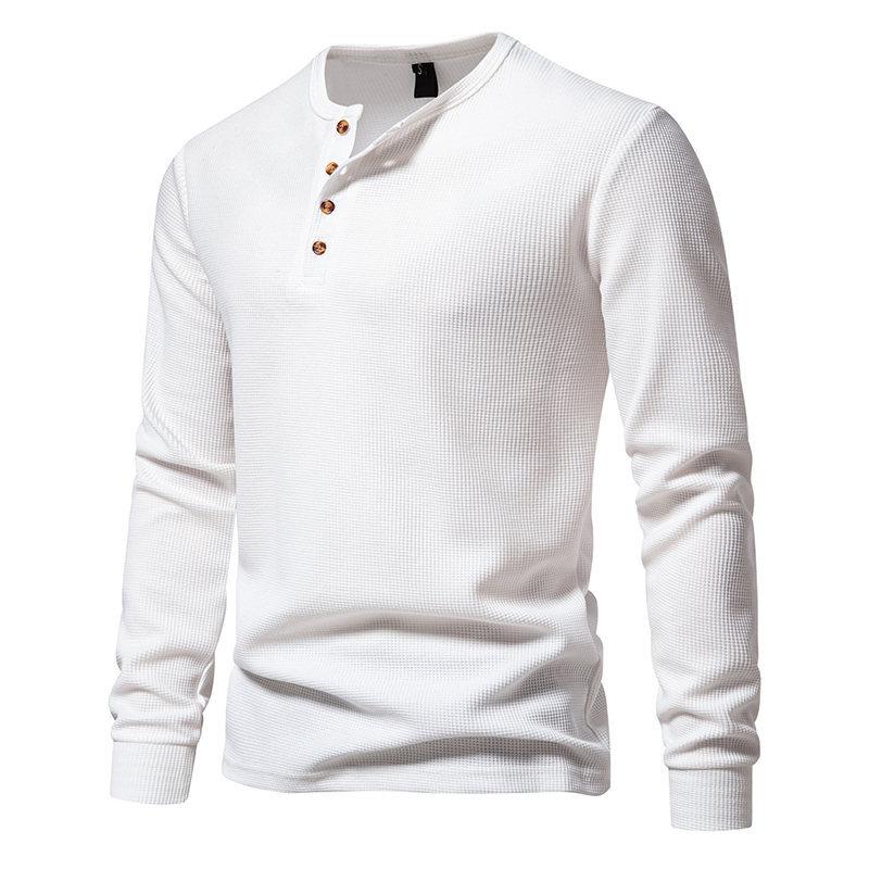 Spring Autumn Waffle Henley T-Shirt Men Basic Breathable Men's Long Sleeve Tops Tees Casual Solid Color Button T Shirts