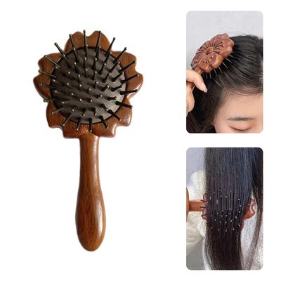 Flower Shape Sandalwood Scalp Massage Comb Meridian Comb Toothed Head Hair Comb Body Beautify Massage Gua Sha Scraping Care Comb