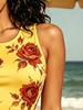 Retro Rose Floral Sleeveless Bodycon Mini Dress, Round Neck Slim Fit Casual Vacation Cover-Up