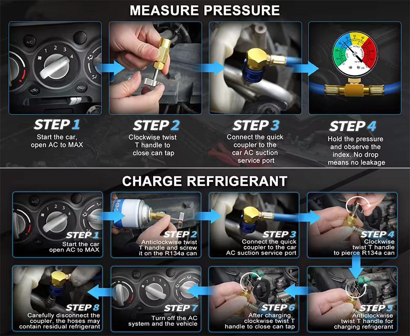 R134a Car AC Refrigerant Charging & Detection Hose 1/2 ACME.
