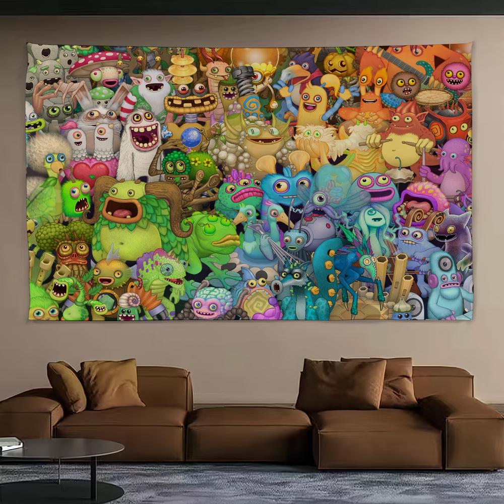 Game My S-Singing Cute M-Monsters Tapestry Background Hanging Cloth Bedroom Tapestry Room Decor Aesthetic Tapestry Wall Party