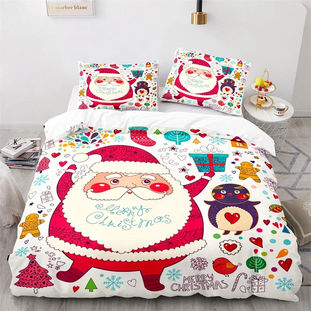 Merry Christmas Duvet Cover Red Santa Claus Theme For Kids Teens Children Women Boys Girls Happy New Year Decoration Quilt Cover