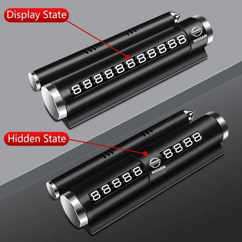 Metal Car Temporary Parking Card Rotate Phone Number Plate Aluminum Stickers For Nissan Nismo Micra Qashqai Altima Maxima Sentra