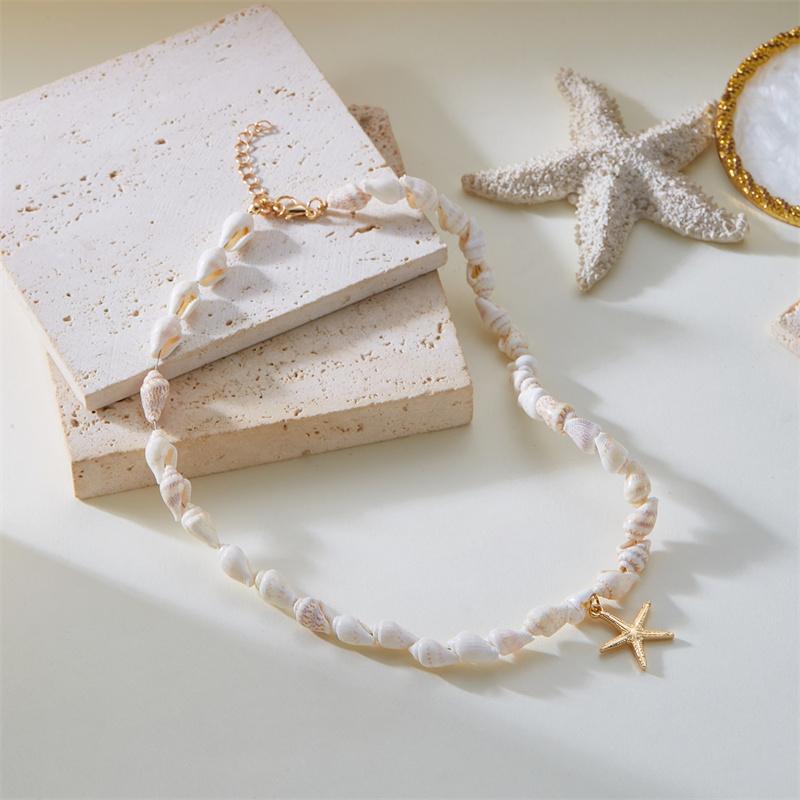 Collier pendentif étoile de mer coquillage style plage d'été pour femmes Choker fait main perles coquillage conque Bijoux fête Bohème