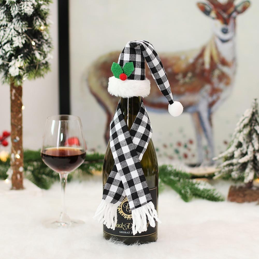 Table Decorations Christmas Wine Bottle Cover Xmas Gift Christmas Decoration Wine Bottle Bags Red Black Mini Christmas Hat