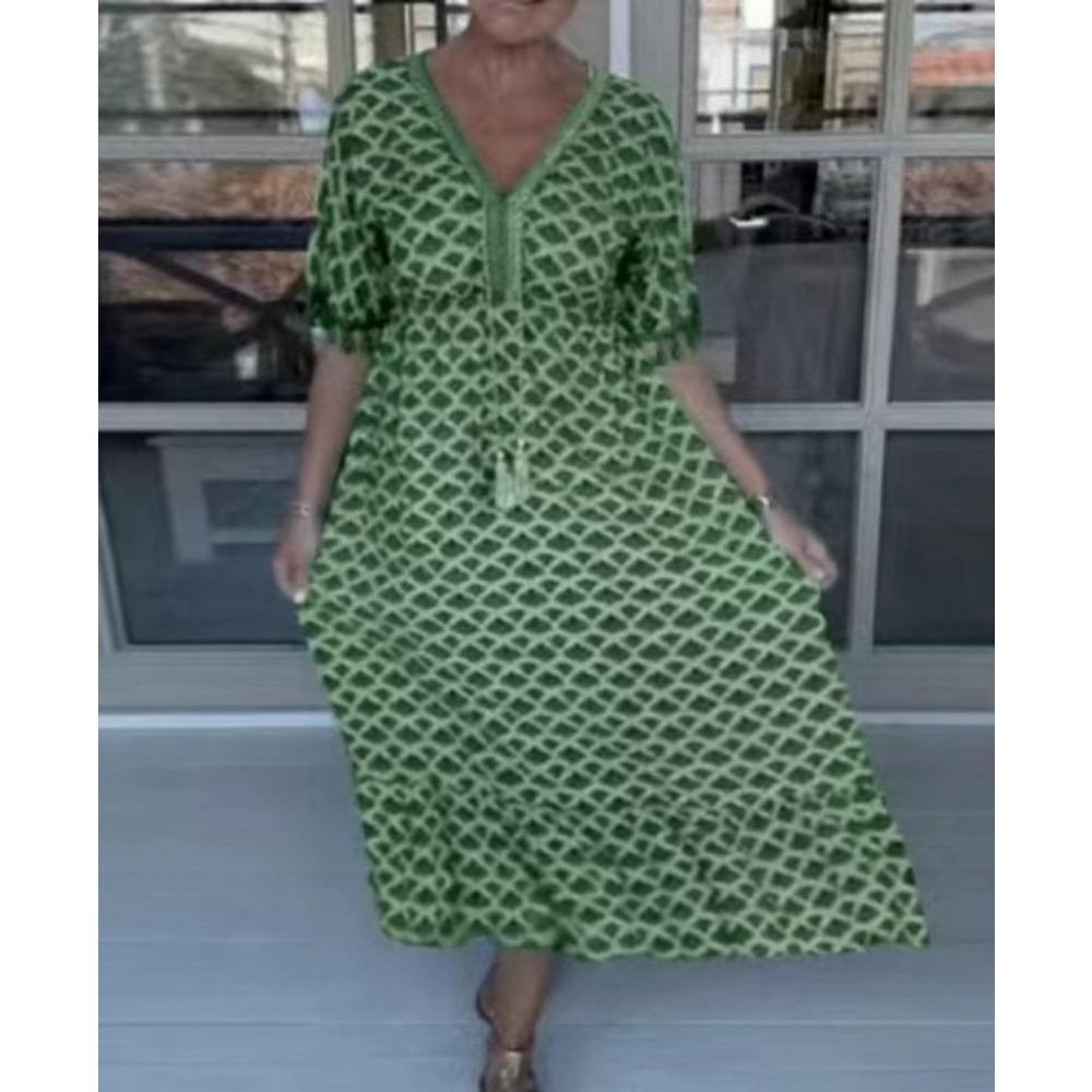 

HNXC Жіночі модні літні весняні повсякденні сукні з короткими рукавами та V-подібним вирізом XXXL зелений