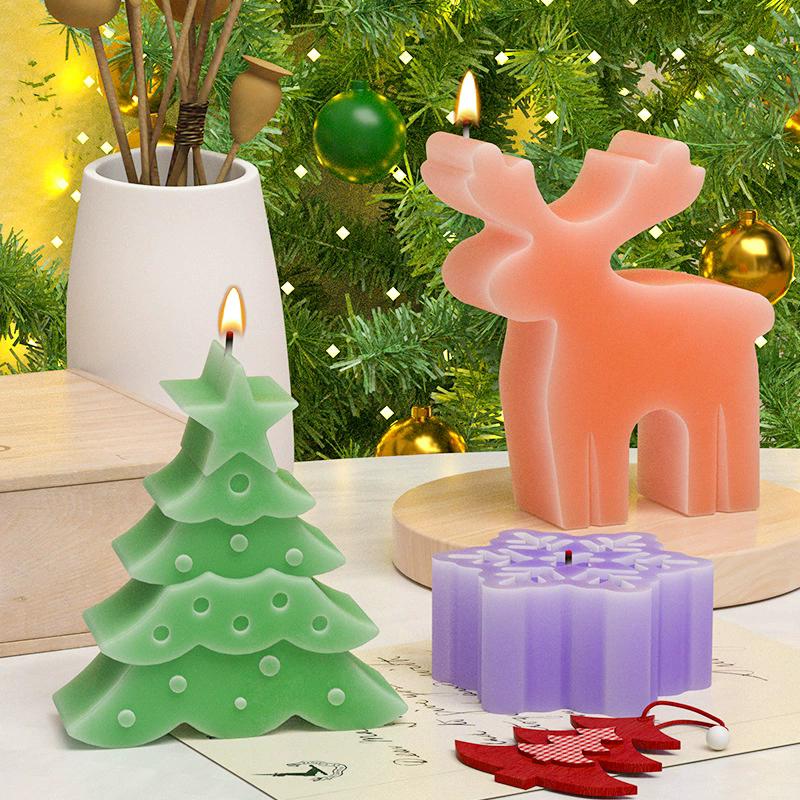 WTEMPO DIY Resin Silicone Molds Christmas Tree Snowflake Reindeer Pattern Design Ornaments Making Molds Christmas-themed Candles Making Molds