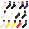 1 Pair Women Fashion Hip Hop Hit Color On Fire Crew Socks Red Flame Blaze Power Torch Hot Warmth Street Skateboard Socks
