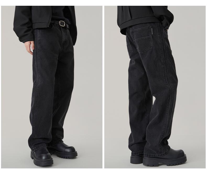 Men's Washed Black Wide-Leg Jeans - Casual Spring Streetwear Style
