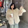 Winter New Elegant Long Sleeve Fox Fur Jackets Women Fashion Vintage Slim Plush Warm Casual Coats Women Solid Loose Office Ladies Jacket Tops 25879