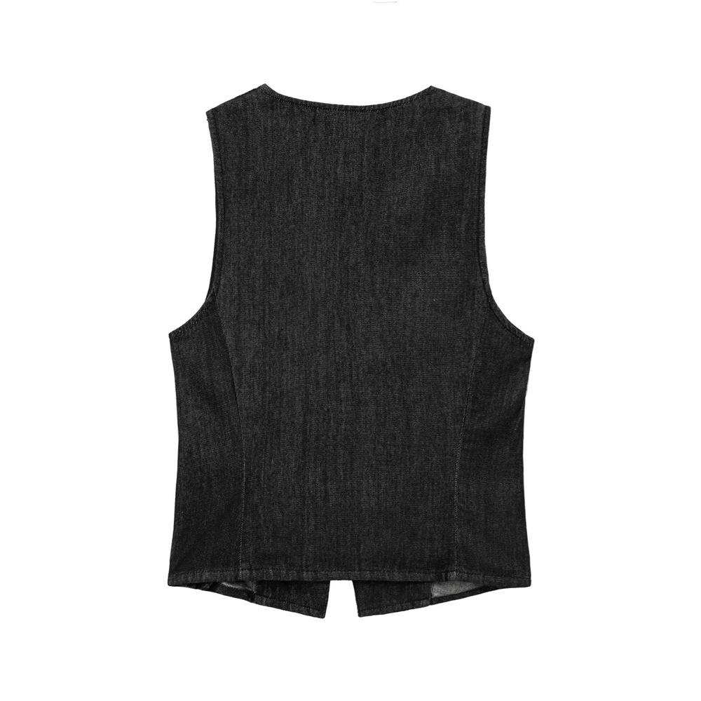 Spring 2025 Women's Denim Sleeveless Vest & High-Waisted Midi Skirt Set