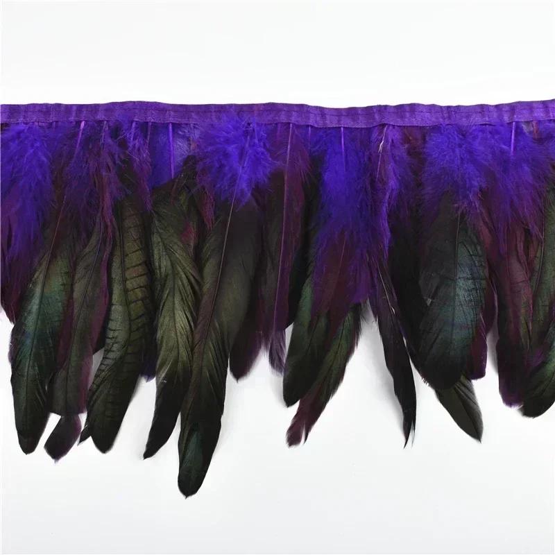 Rooster Feathers On Tape Tassel Fringe Trim Skirt with Dress Cock Chicken Pheasant Feather Ribbon Sewing Clothes DIY Decoration