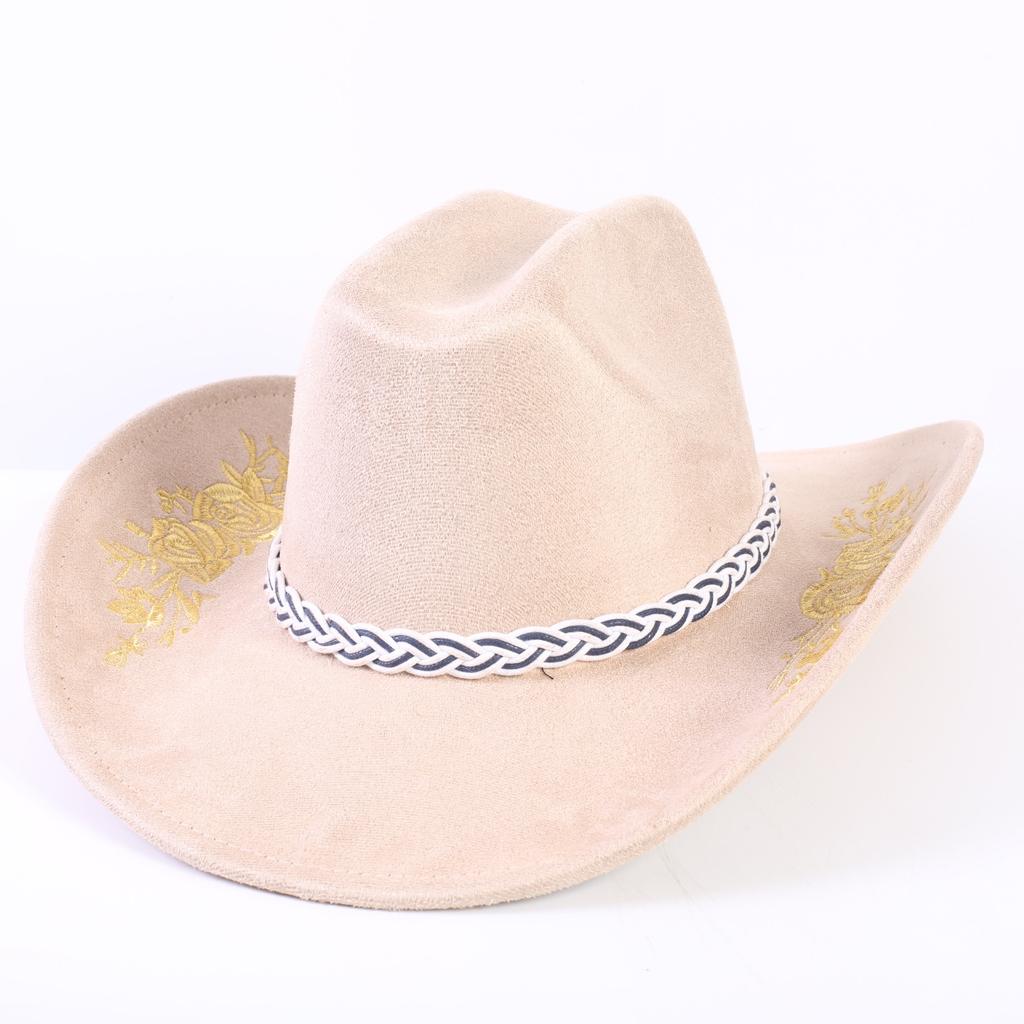 Beliebter europäischer und amerikanischer klassischer Wildleder Western Cowboyhut für Herren und Damen, großer Schirm, bestickt, Outdoor-Sonnenhut