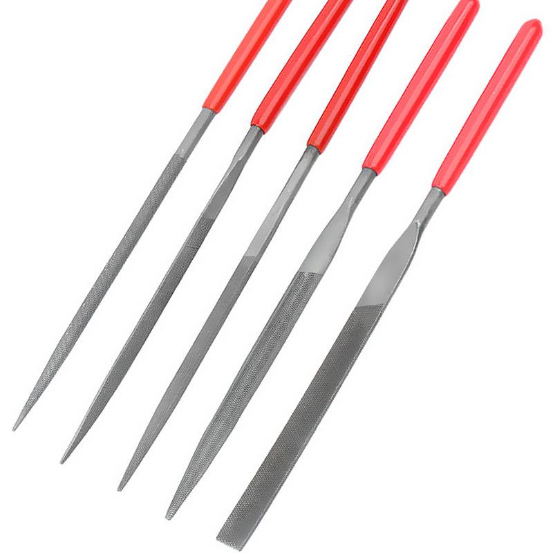 Assorted Mini Steel File Set: Triangular & Semicircle Grinding Tools with Plastic Handle