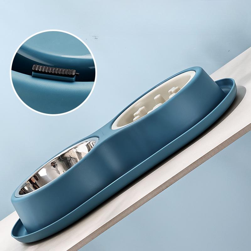 Dog Bowl Cat Bowl Stainless Steel Double Bowl Anti-choking Slow Food Bowl for Dogs Anti-slip Anti-tip Large-capacity Pet Double Bowl