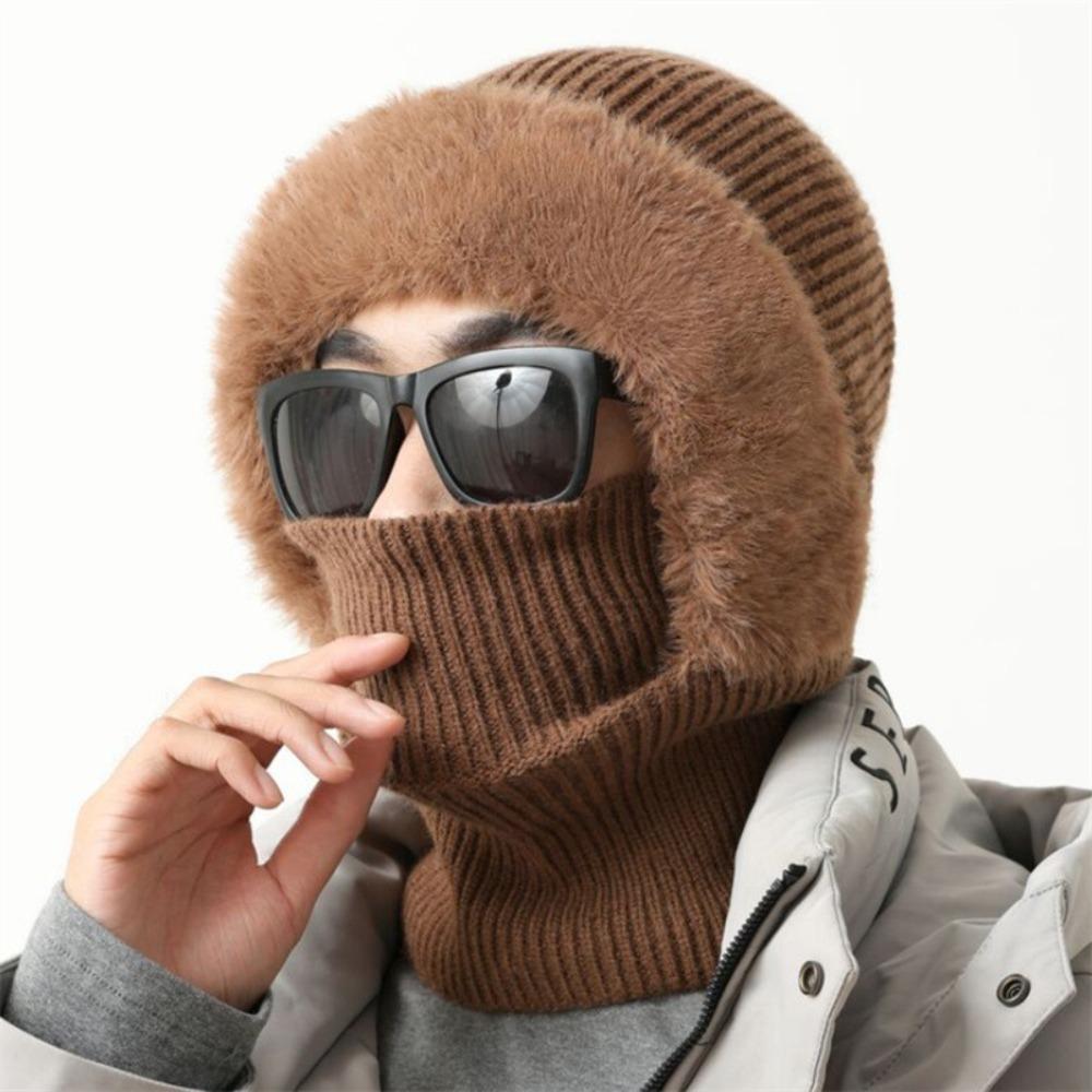 Comfortable Full Cover Style Men Balaclava Hat Windproof Thicken Winter Warm Hat Keep Warm Solid Color Knit Beanie Hat Outdoor