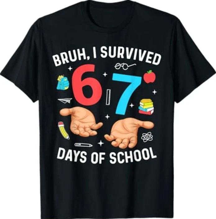 Bruh I Survived 67 Days of School Funny Six Seven Hands Meme T-Shirt 3XL