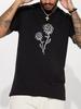 Unisex Summer Cotton Short Sleeve T Shirt Black Line Two Rose Stem Print Crew Neck Minimalist Aesthetic Street Casual Male Tee
