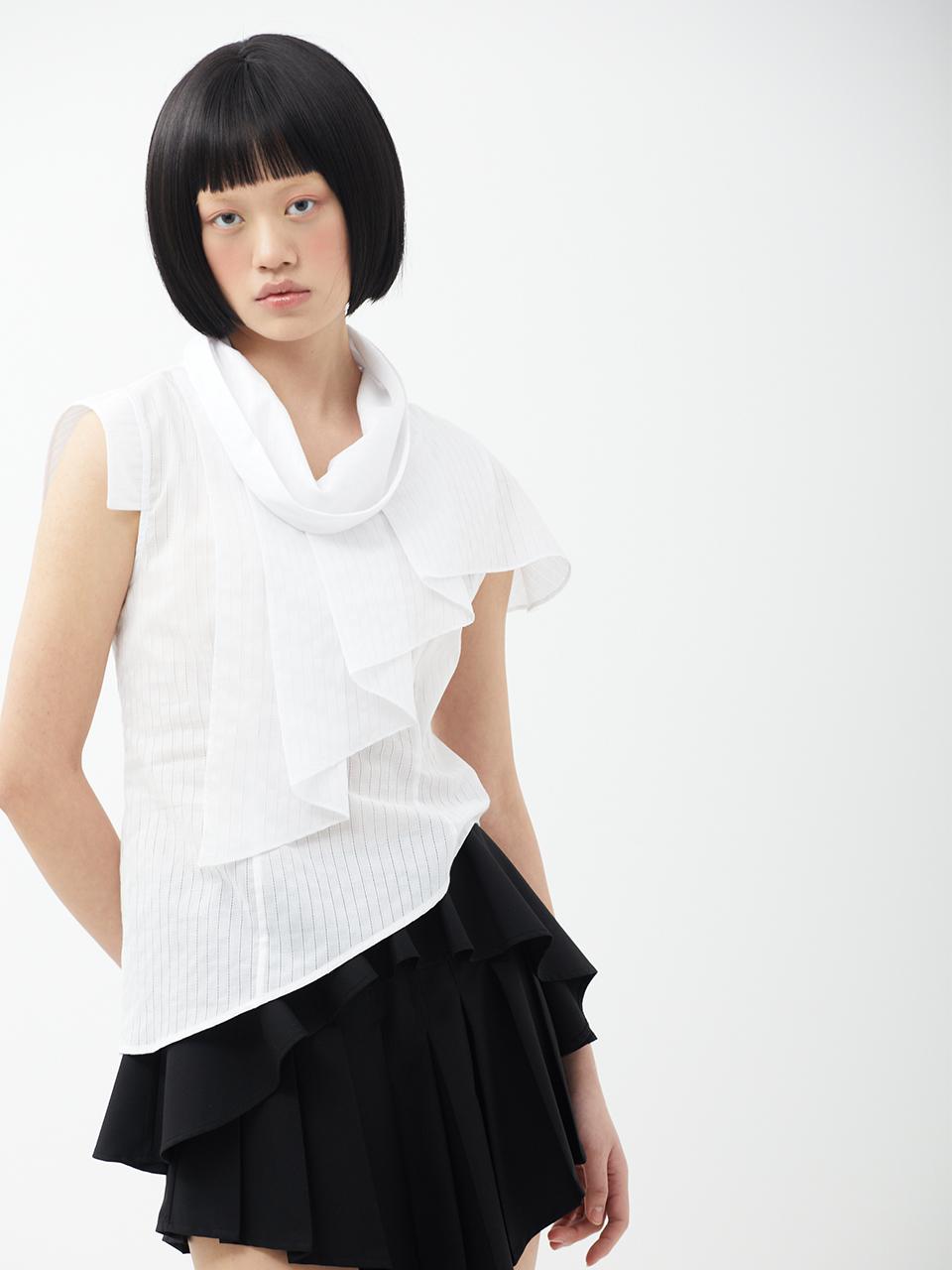 Es Mier Cowl Pleated Blouse (White)