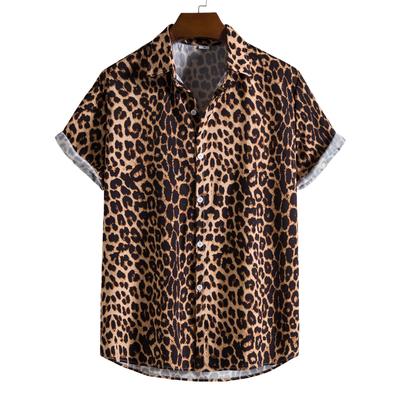 Chemise imprimée léopard 3D pour homme, décontractée, à manches courtes, style hawaïen, pour la plage, avec revers et boutons