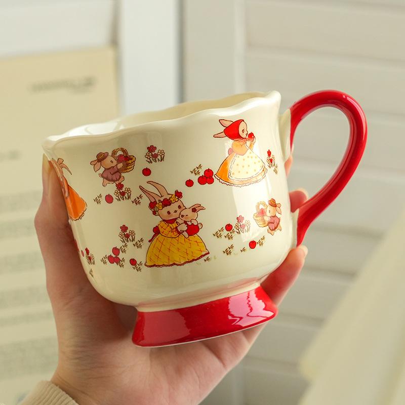 High-Value Wind Ceramic Cup With Spoon, Cute Girl Couple Water Cup Gift Box, High-End Souvenir