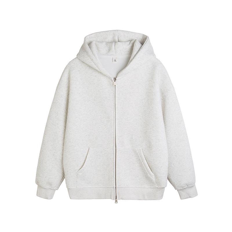 

Men s Heather Grey Fleece Hooded Cardigan Jacket with Double-Headed Zipper, Retro Spring/Autumn Style XL (135-145 lbs)