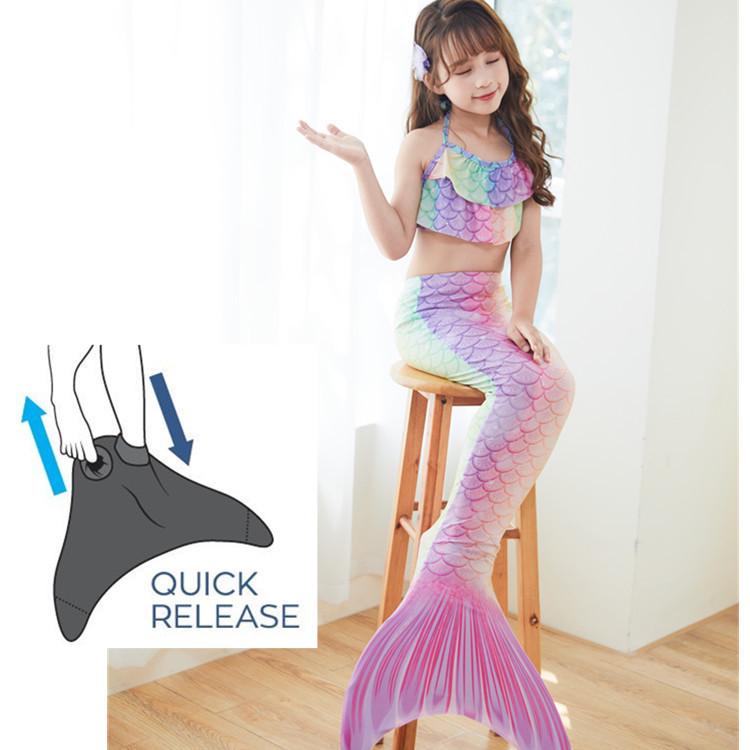 Set Costume da Bagno Principessa Sirena per Bambine - Include Vestito a Coda di Pesce & Bikini (Disponibile in taglia Piccola, Media, Grande)