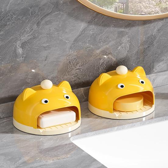 Soap Dish Cartoon Animal Design Soap Holder Drain Rack No Drill Wall Mount Bathroom Organizer Accessible Soap Container