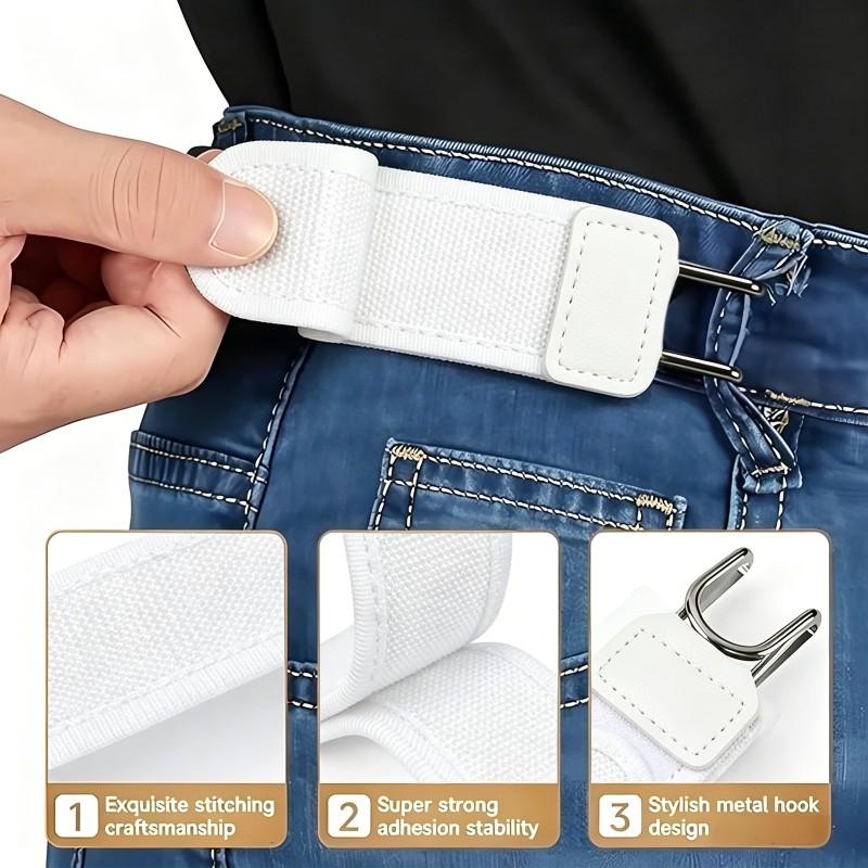 A95D-White 4PCS Invisible Side Belt No Buckle Elastic Stretch Adjustable Belt For Men For Women Jeans белый