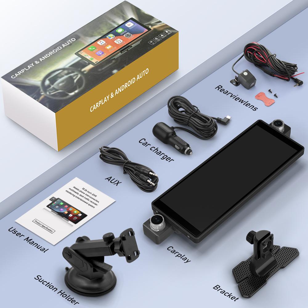 3-lens Dashcam, 10.26" HD Wireless CarPlay Car Navigation GPS.