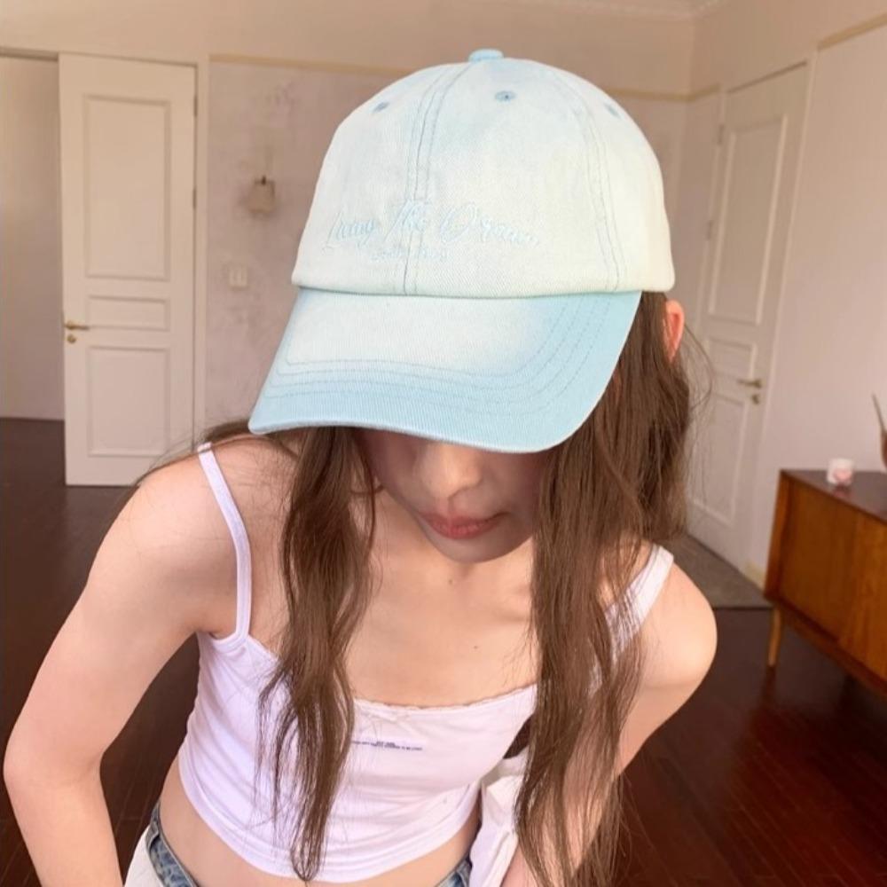 Letter Embroidery Baseball Cap Gradient Color Peaked Cap Sweet Sunscreen Hat  Unisex
