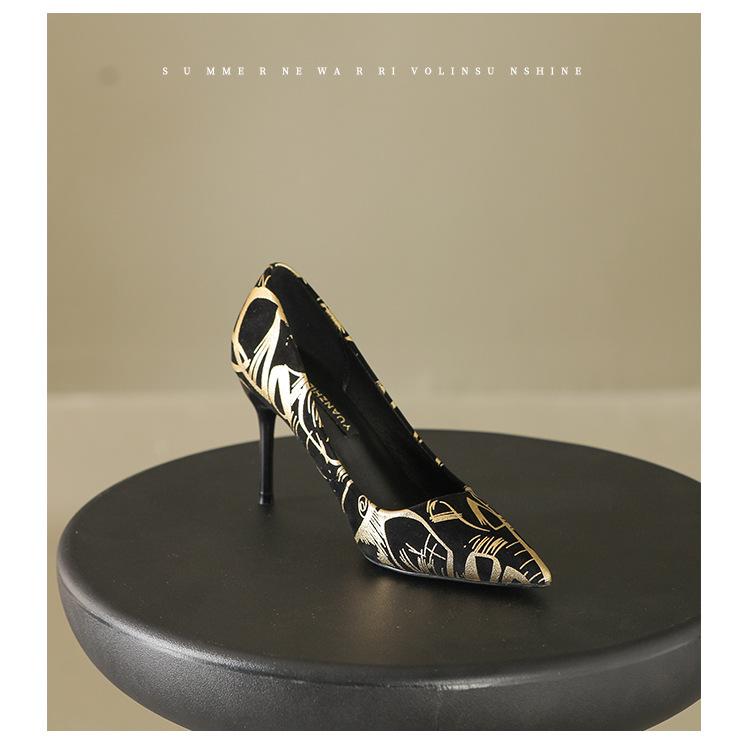 High-heeled single shoes women's spring new sexy pointed-toed thin-heeled single shoes large-size women's shoes