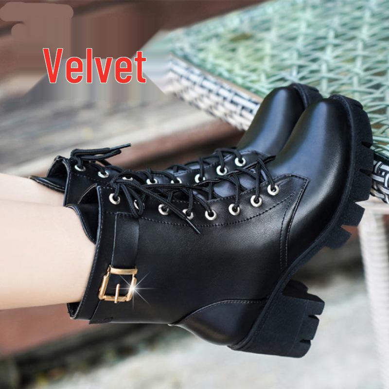 Women's Chunky Heel Leather Ankle & Mid-Calf Winter Boots with Velvet Lining